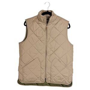 J.Crew Sussex Quilted Vest Mens Small Khaki Tan Olive Green Full Zip NEW